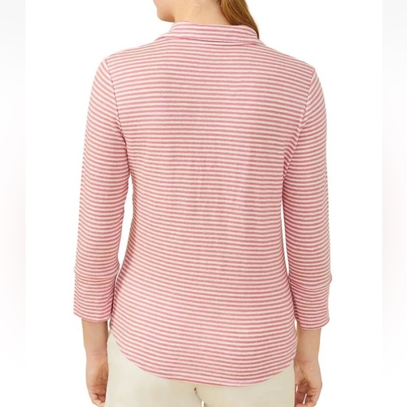 J. McLaughlin Brynn Linen Blend Striped V-neck 3/4 Sleeve Top Pink White small - Picture 2 of 10